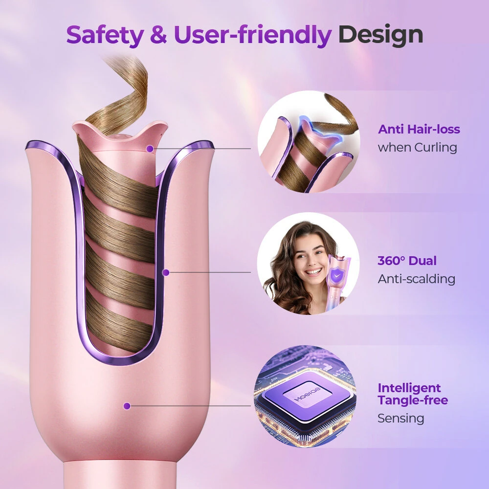 (image for) MOERAE Automatic Curling Iron, Curling Iron 23 mm Curling Iron with Negative Ions 3 Temperature Anti-Scald Design Intelligent Automatic Curling Iron